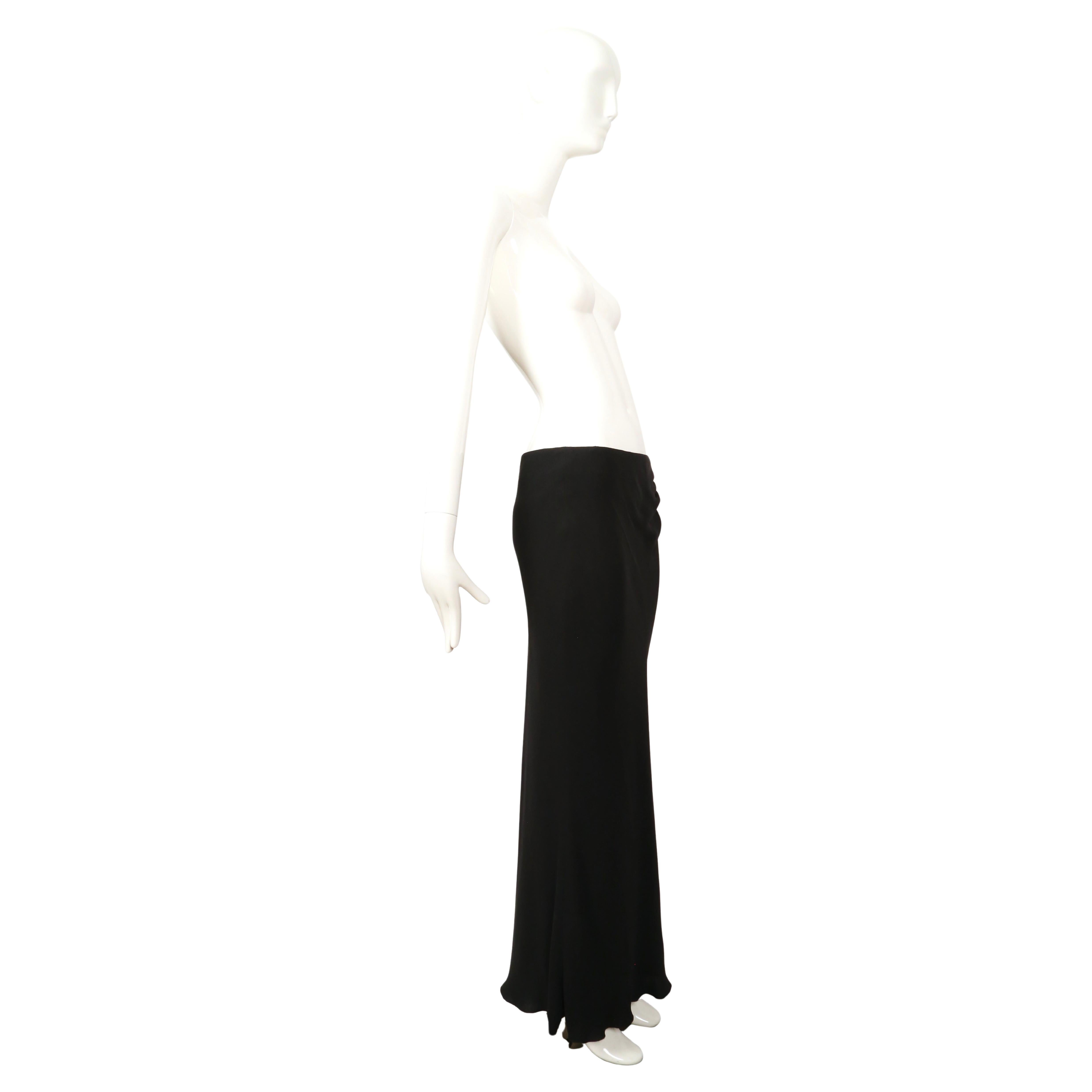1990's GUY LAROCHE black floor length bias cut skirt with ruched low waist In Good Condition For Sale In San Fransisco, CA