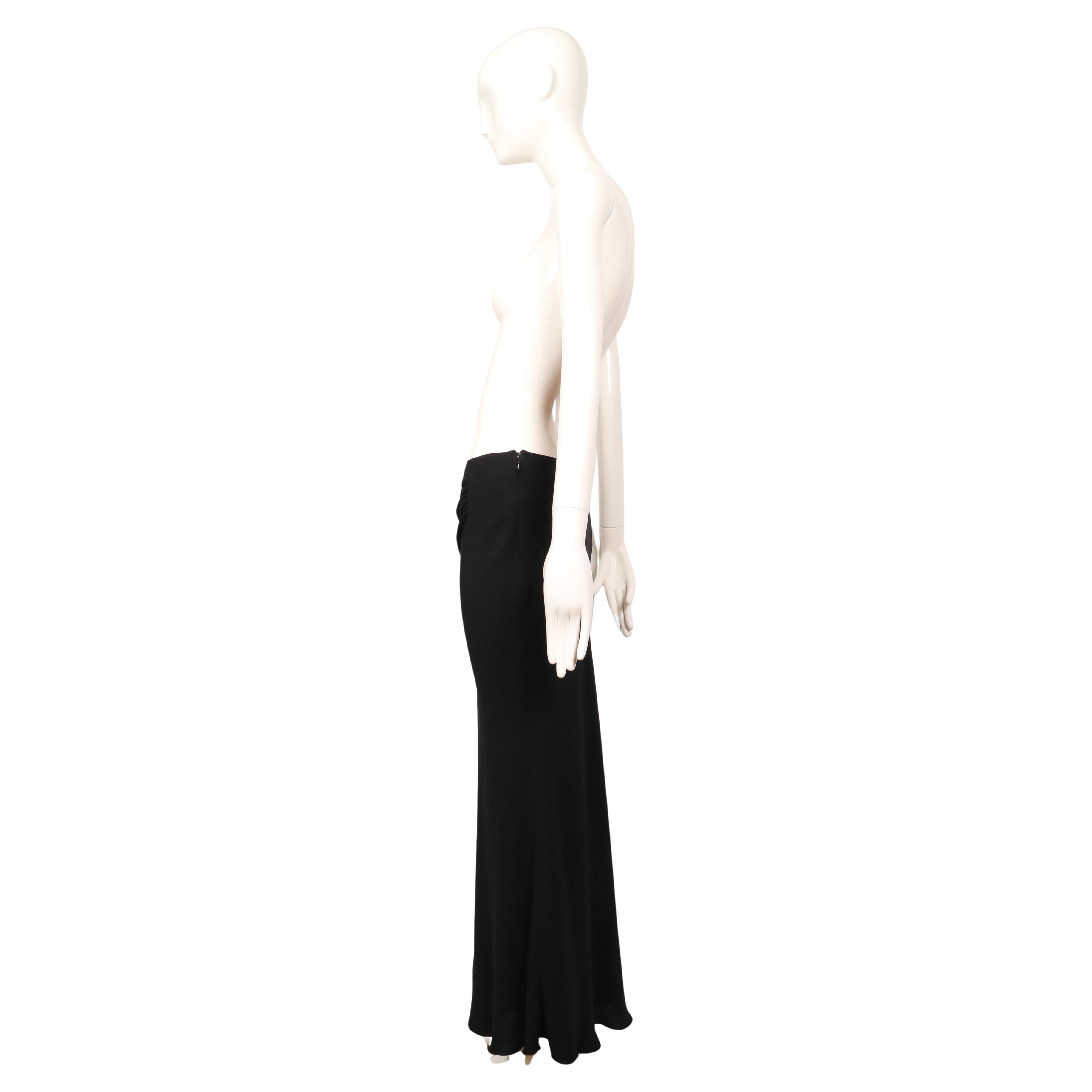 1990's GUY LAROCHE black floor length bias cut skirt with ruched low waist For Sale 1