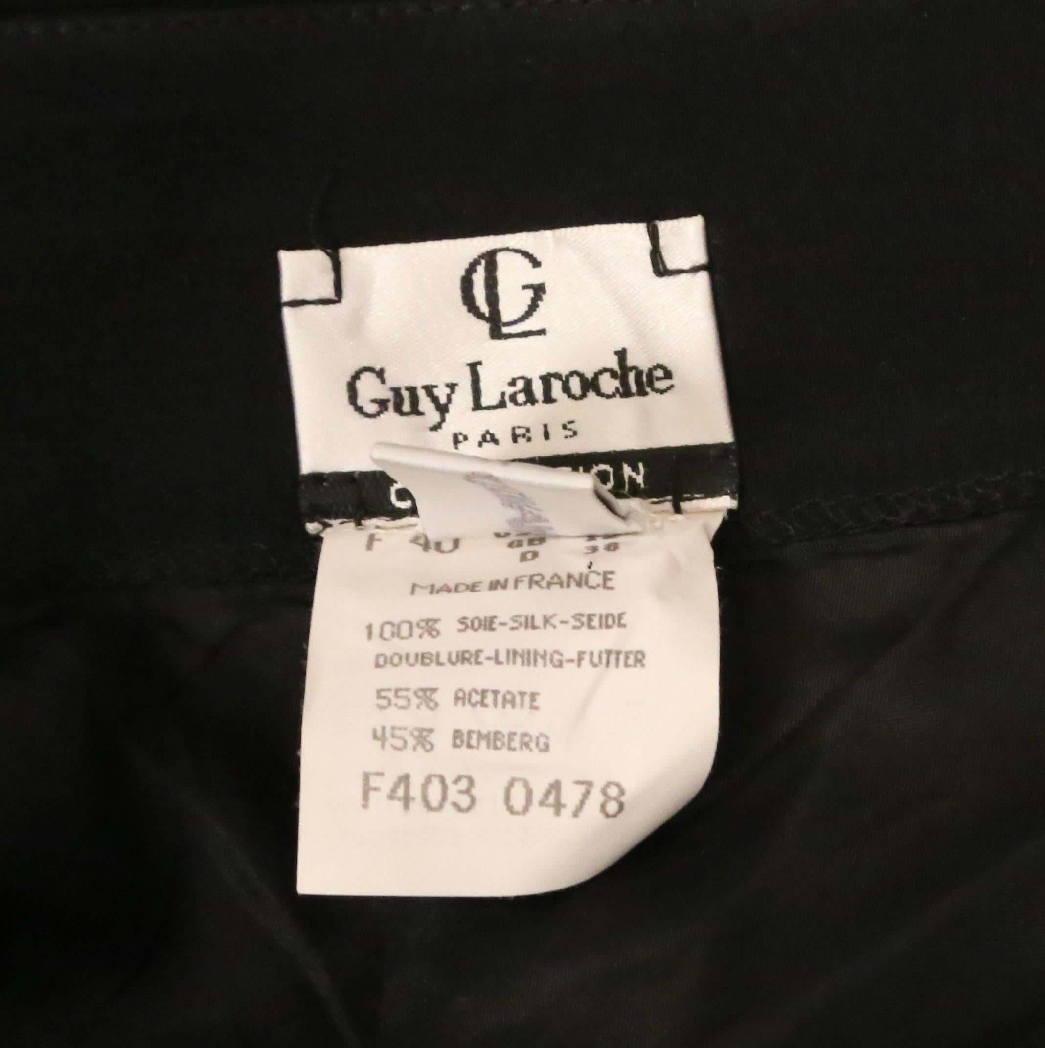 1990's GUY LAROCHE black floor length bias cut skirt with ruched low waist For Sale 4