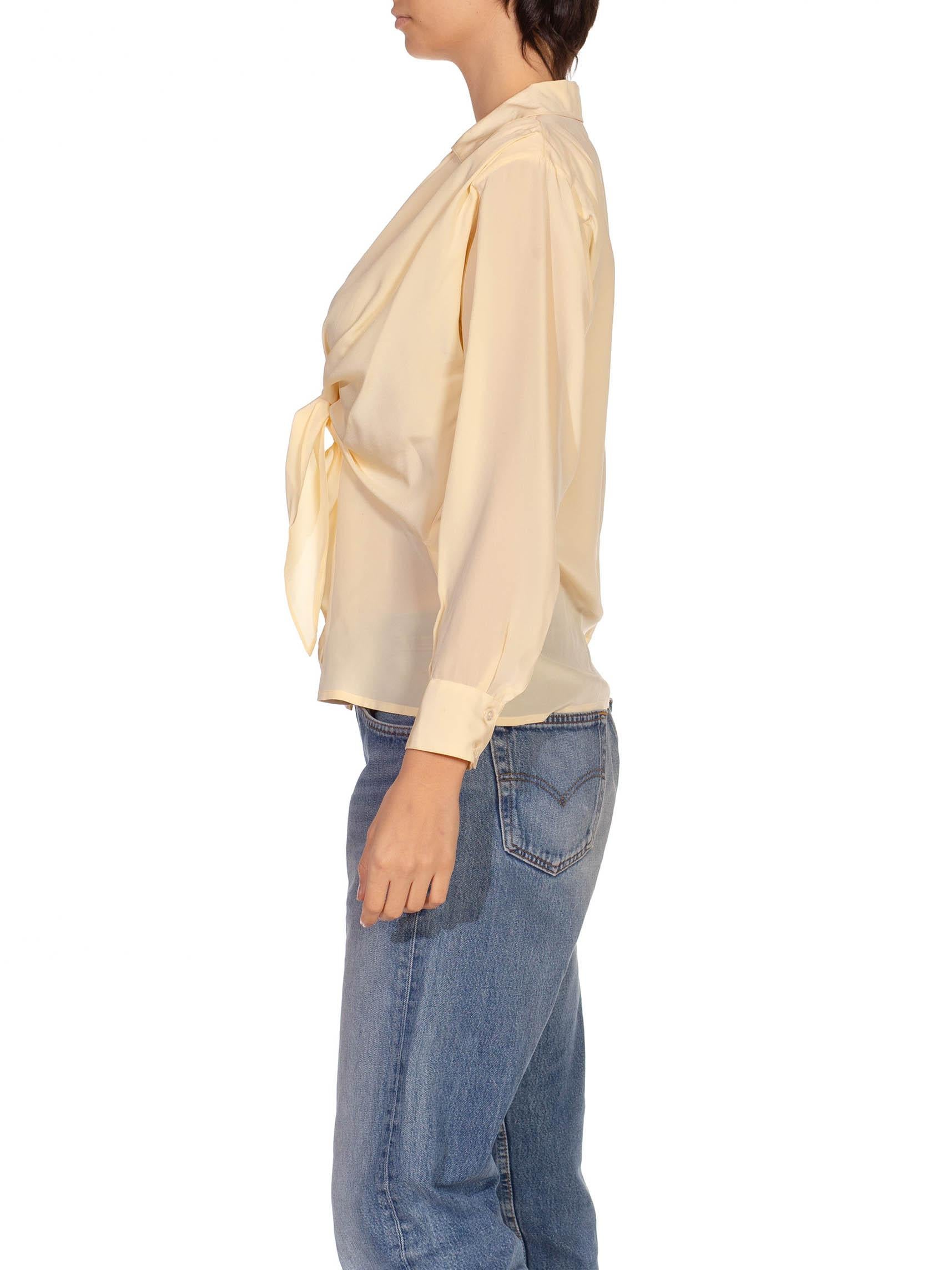 1990S Guy Laroche Butter Yellow Silk Button Up Blouse In Excellent Condition In New York, NY