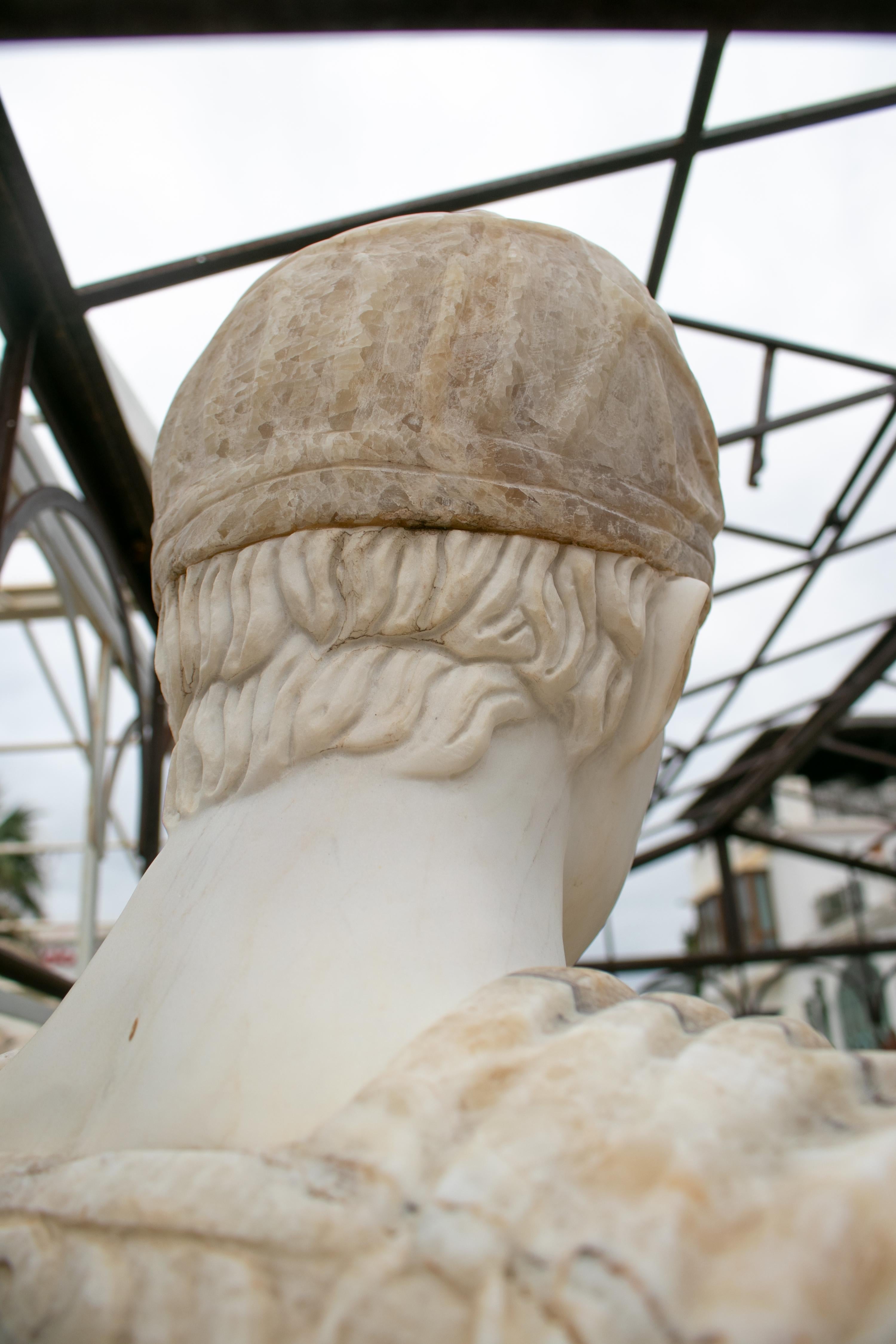 Hand-Carved 1990s Hand Carve White Marble and Honey Onyx Roman Bust