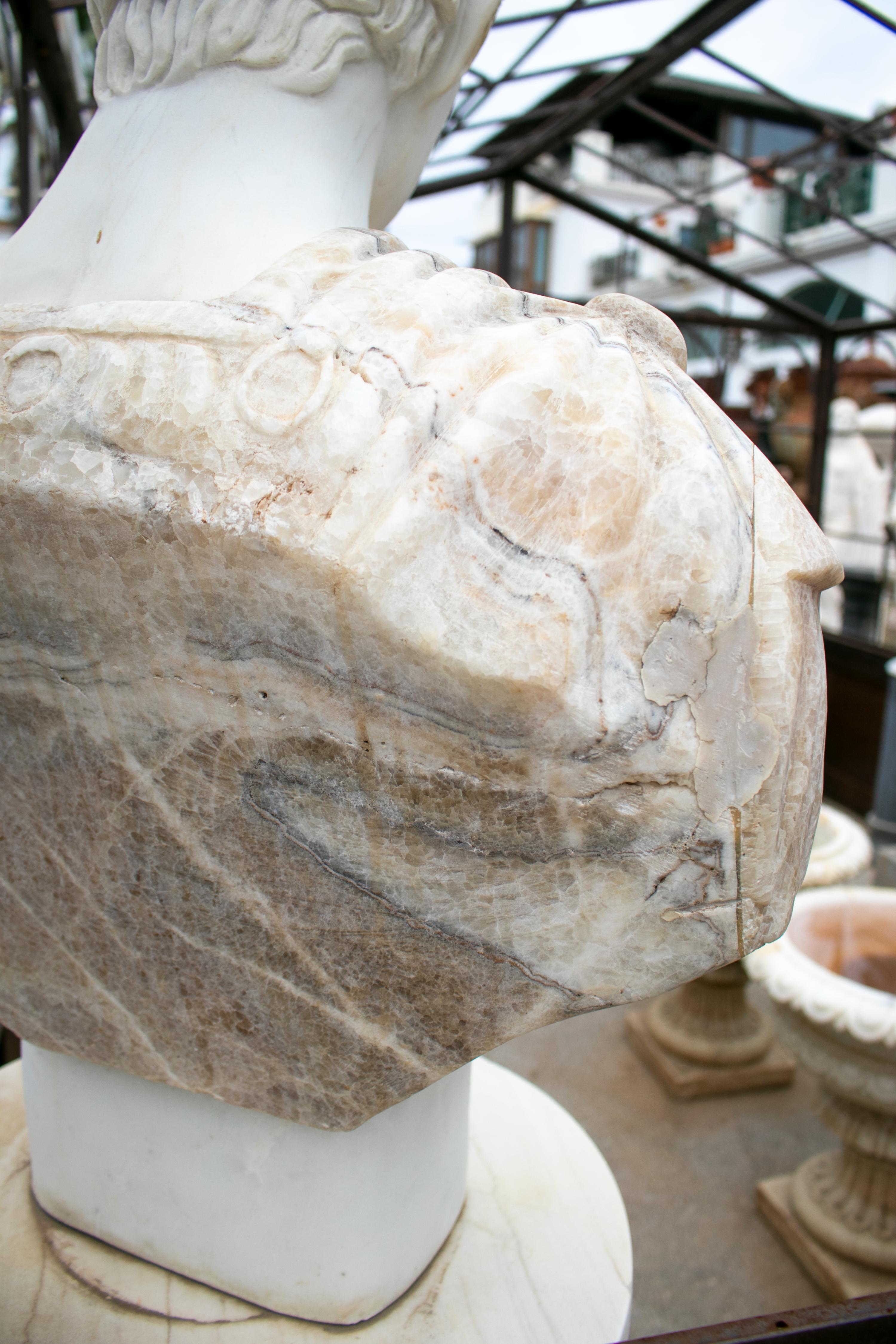 1990s Hand Carve White Marble and Honey Onyx Roman Bust In Good Condition In Marbella, ES