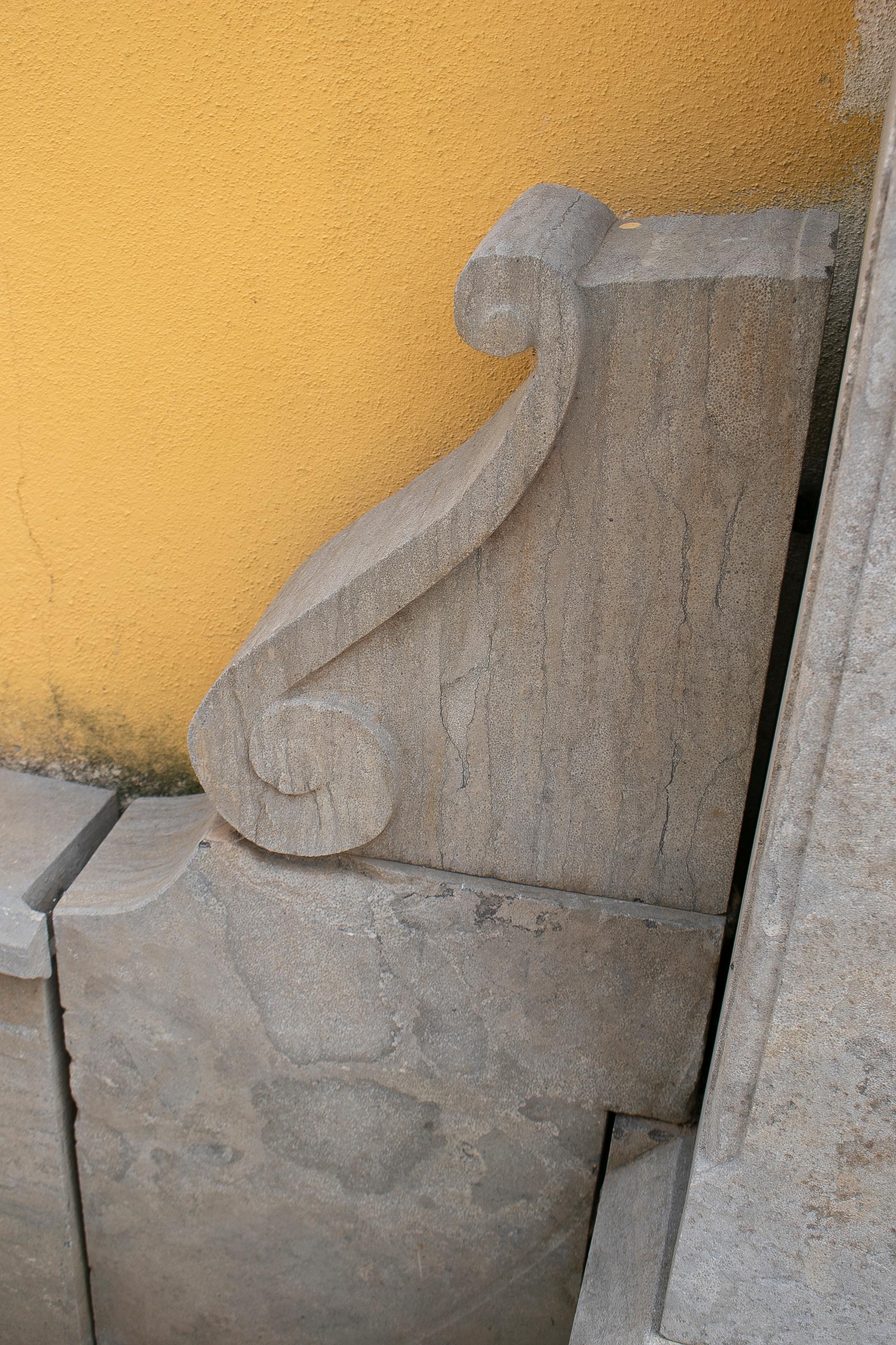 1990s Hand Carved Aged Stone Antique Reproduction Wall Fountain For Sale 1