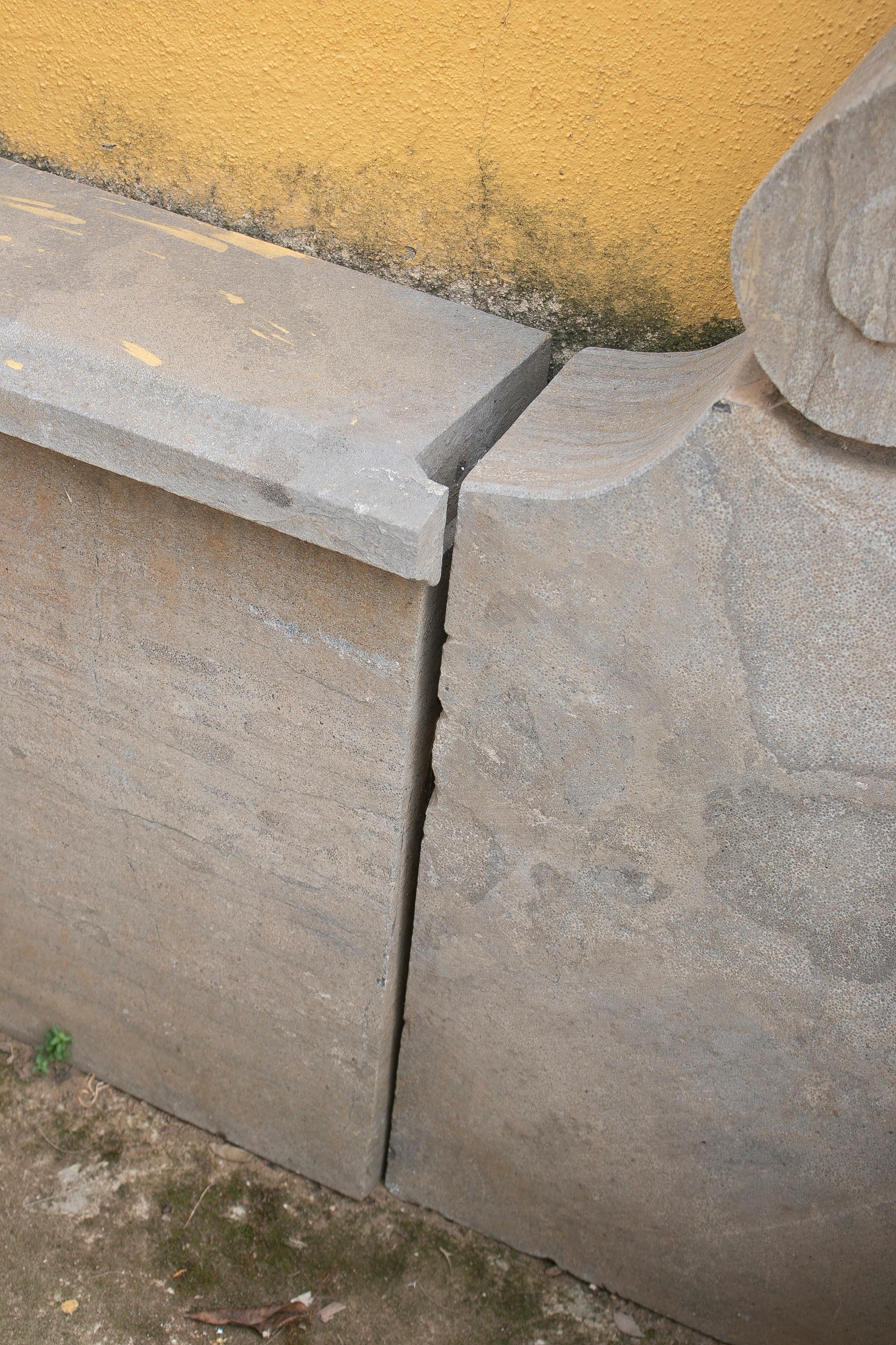 1990s Hand Carved Aged Stone Antique Reproduction Wall Fountain For Sale 2