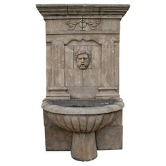 1990s Hand Carved Aged Stone Atique Italian Style Wall Fountain