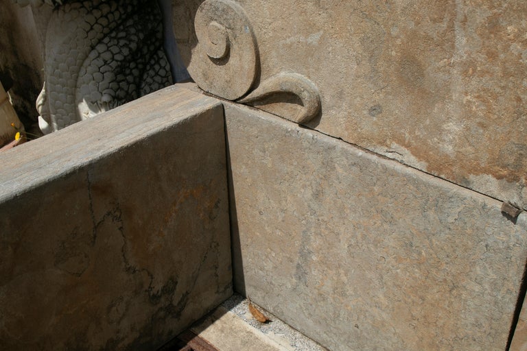 1990s Hand Carved Aged Stone Wall Faountain For Sale at 1stDibs