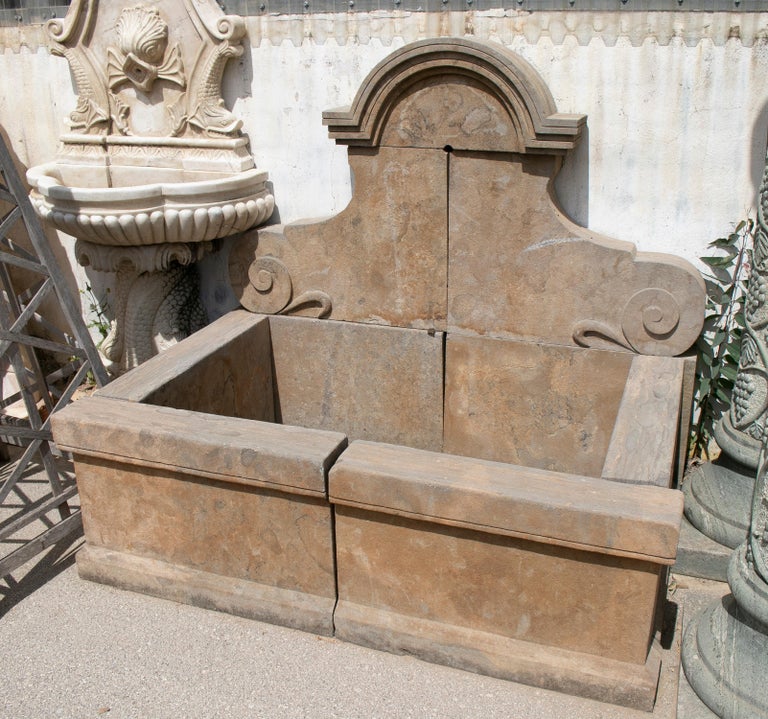 1990s Hand Carved Aged Stone Wall Faountain For Sale at 1stDibs
