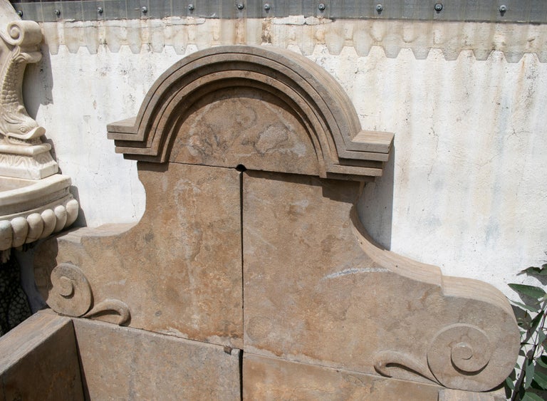 1990s Hand Carved Aged Stone Wall Faountain For Sale at 1stDibs