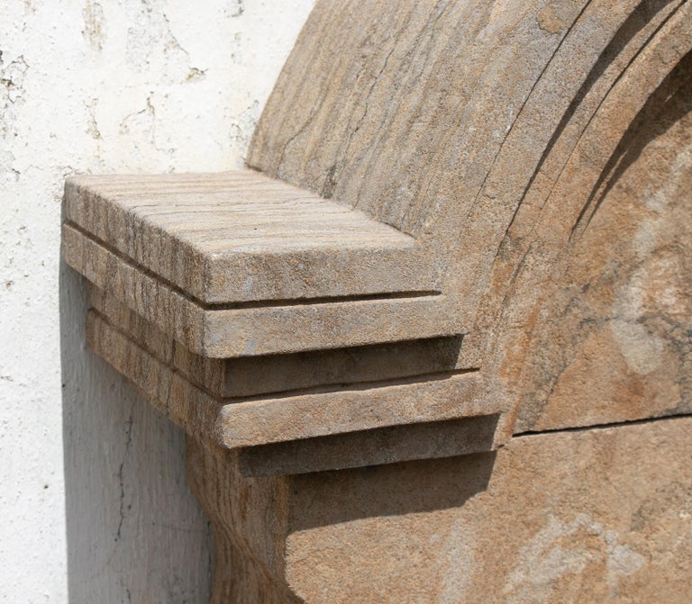 1990s Hand Carved Aged Stone Wall Faountain For Sale at 1stDibs