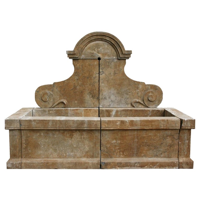 1990s Hand Carved Aged Stone Wall Faountain For Sale at 1stDibs