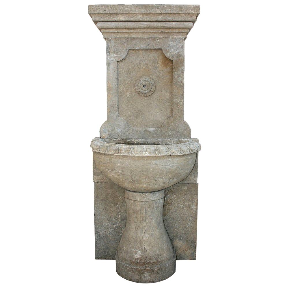 1990s Hand Carved Aged Stone Wall Fountain