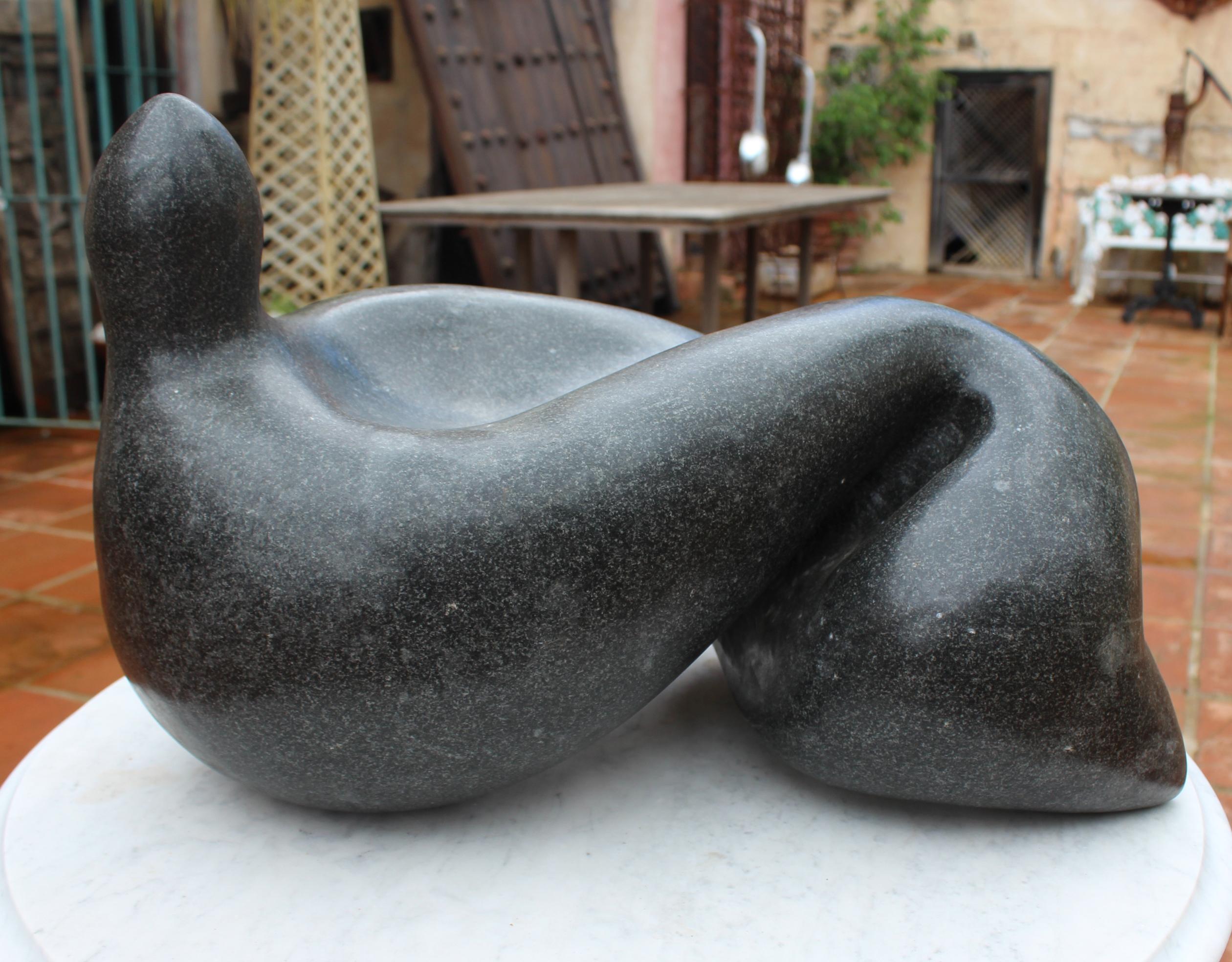 1990s hand carved Belgium black marble modern abstract sculpture.