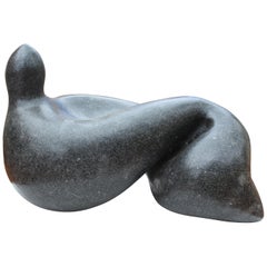 1990s Hand Carved Belgium Black Marble Modern Abstract Sculpture