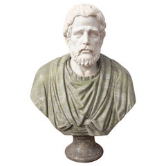 Busto classico intagliato a mano del 1990 in marmo bianco e verde in stile romano