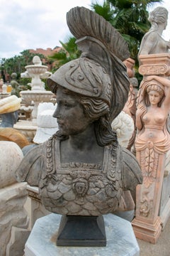 1990s Hand Carved Marble Bust of Roman Woman with Patina