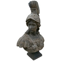 1990s Hand Carved Marble Bust of Roman Woman with Patina