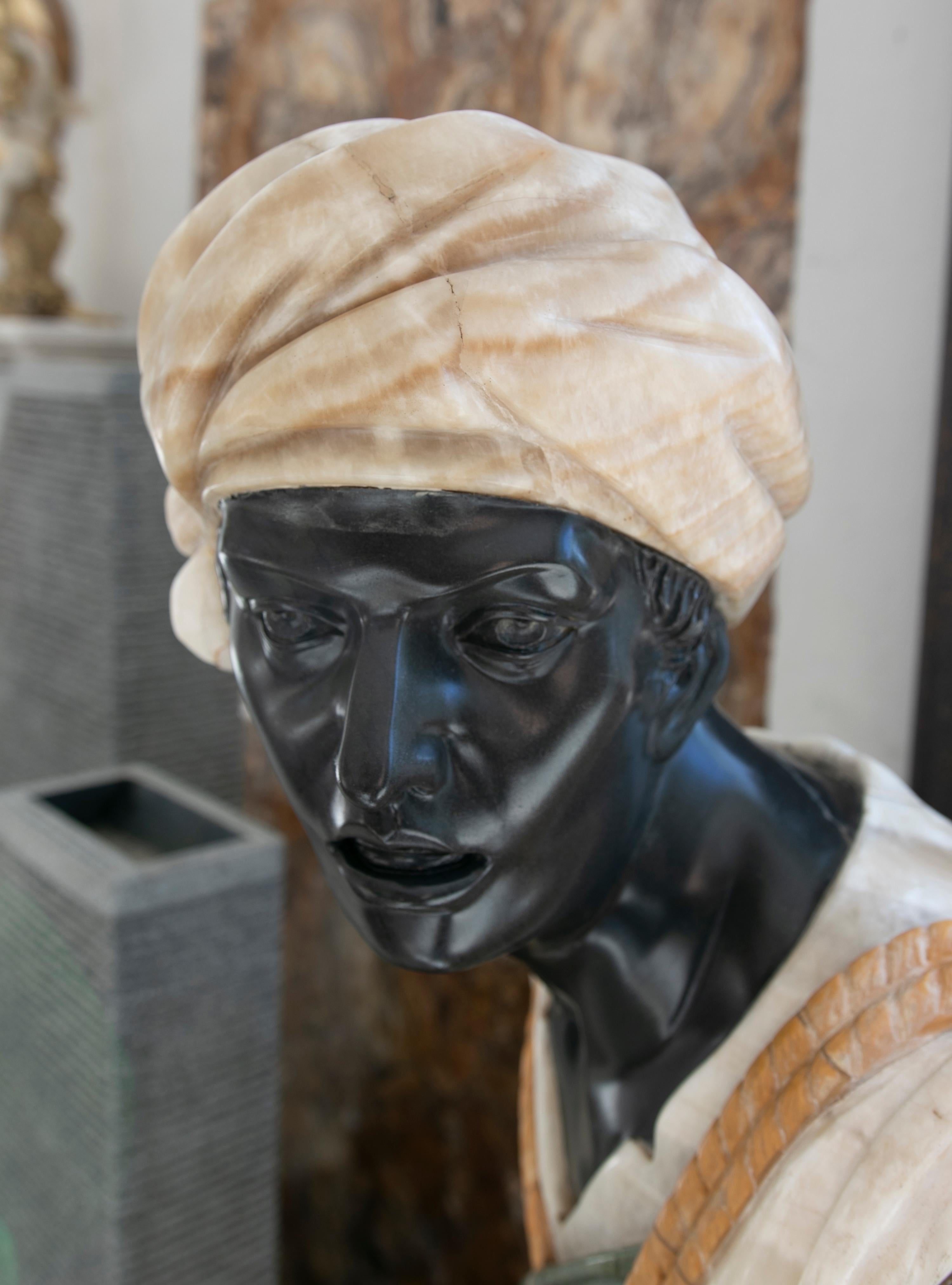 1990s Hand Carved Onyx and Marble Sculpture of a Water-Carrier Character For Sale 5