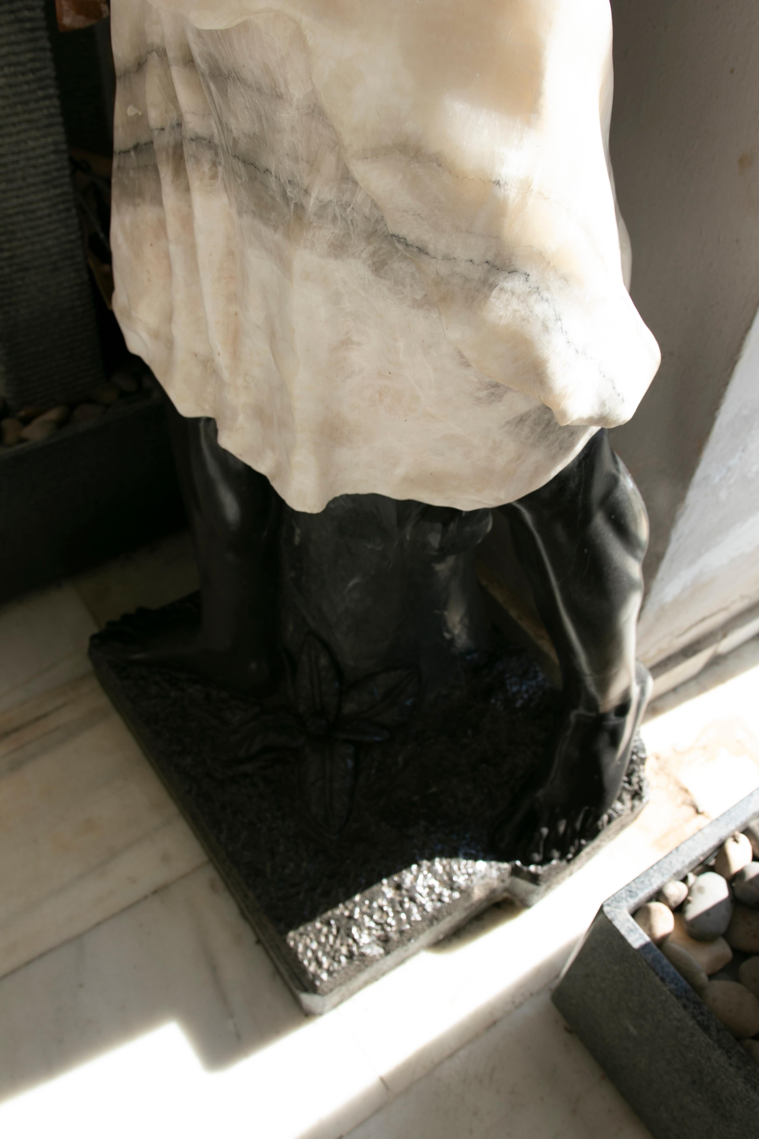 1990s Hand Carved Onyx and Marble Sculpture of a Water-Carrier Character For Sale 8