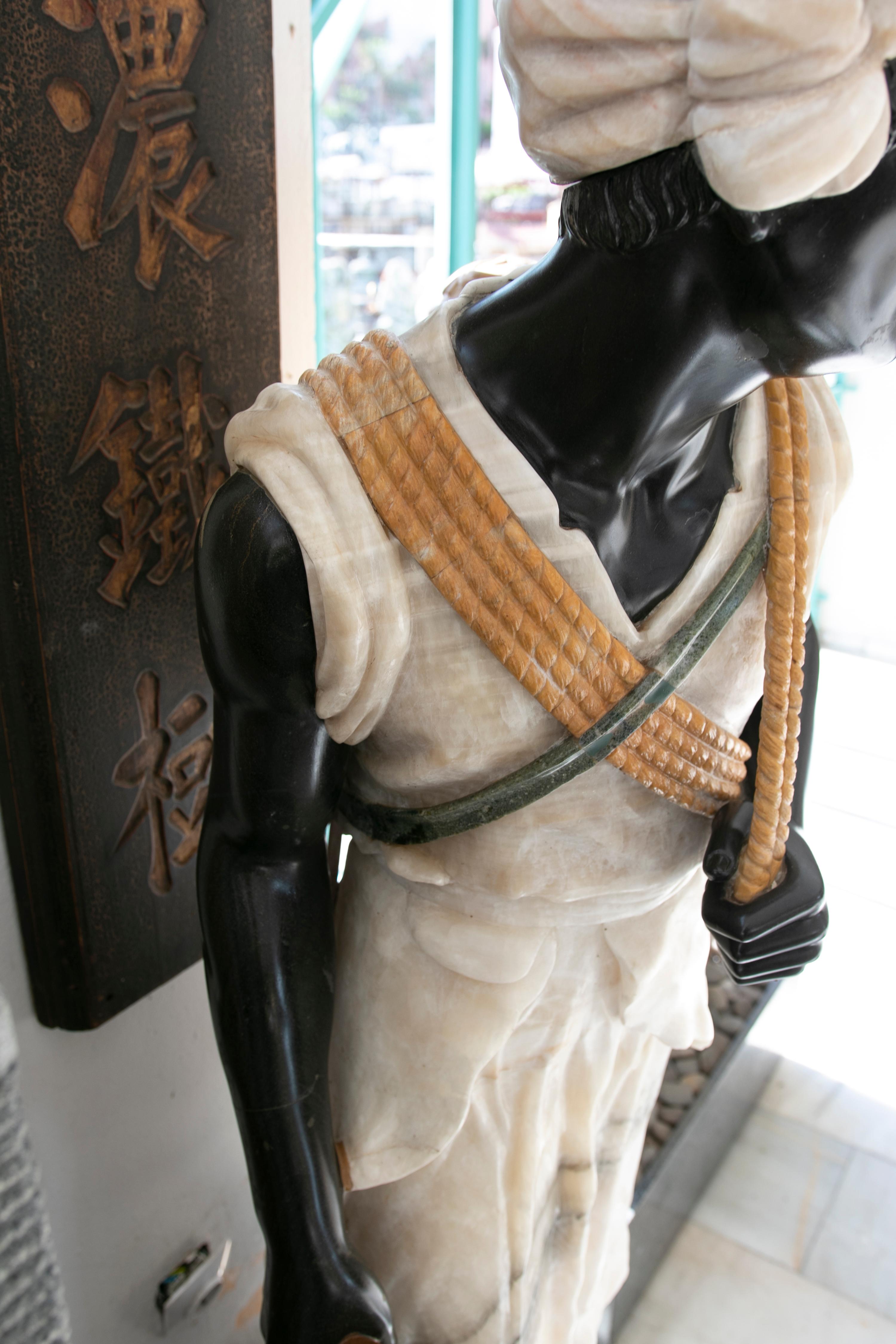 1990s Hand Carved Onyx and Marble Sculpture of a Water-Carrier Character For Sale 9