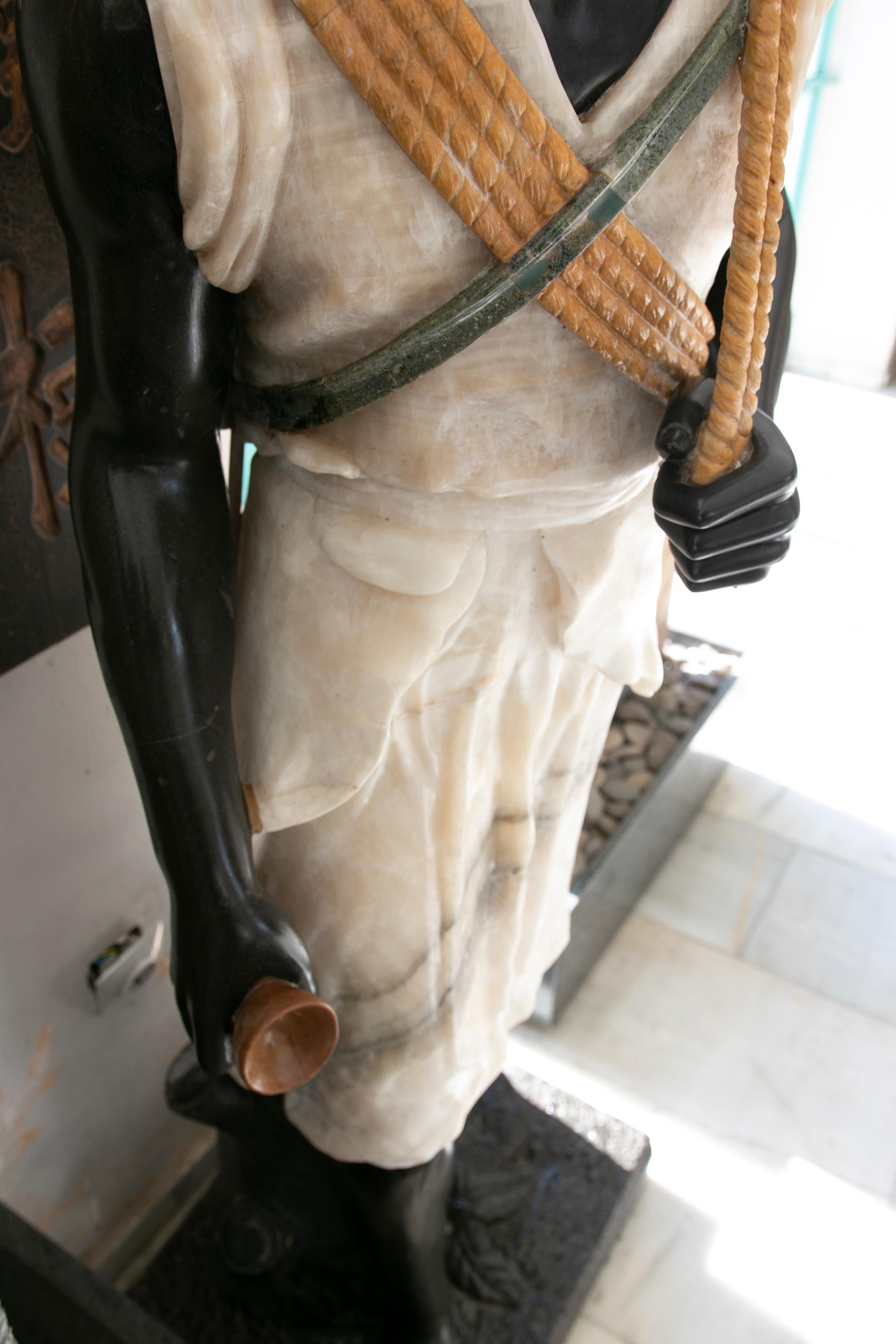 1990s Hand Carved Onyx and Marble Sculpture of a Water-Carrier Character For Sale 10
