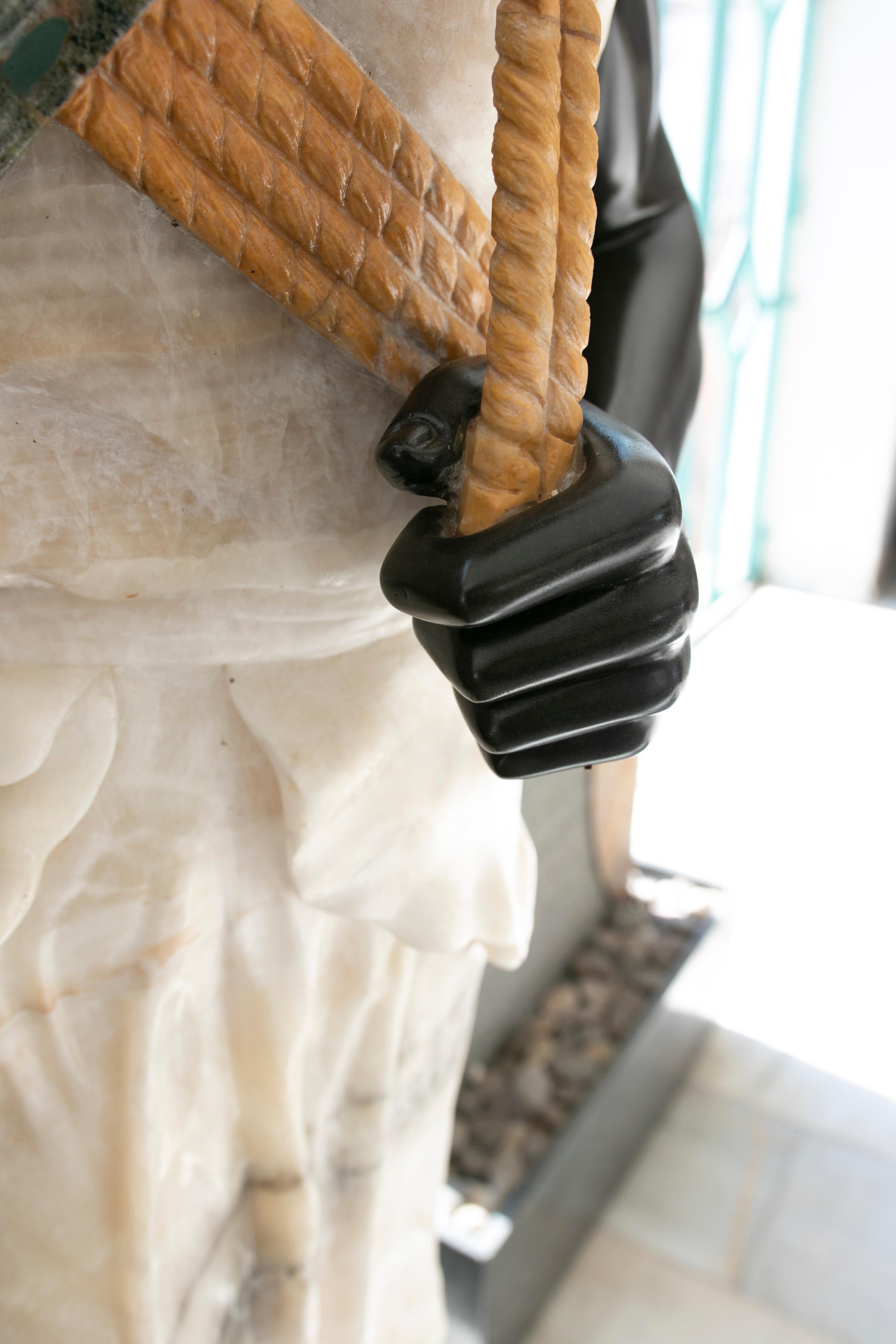 1990s Hand Carved Onyx and Marble Sculpture of a Water-Carrier Character For Sale 11