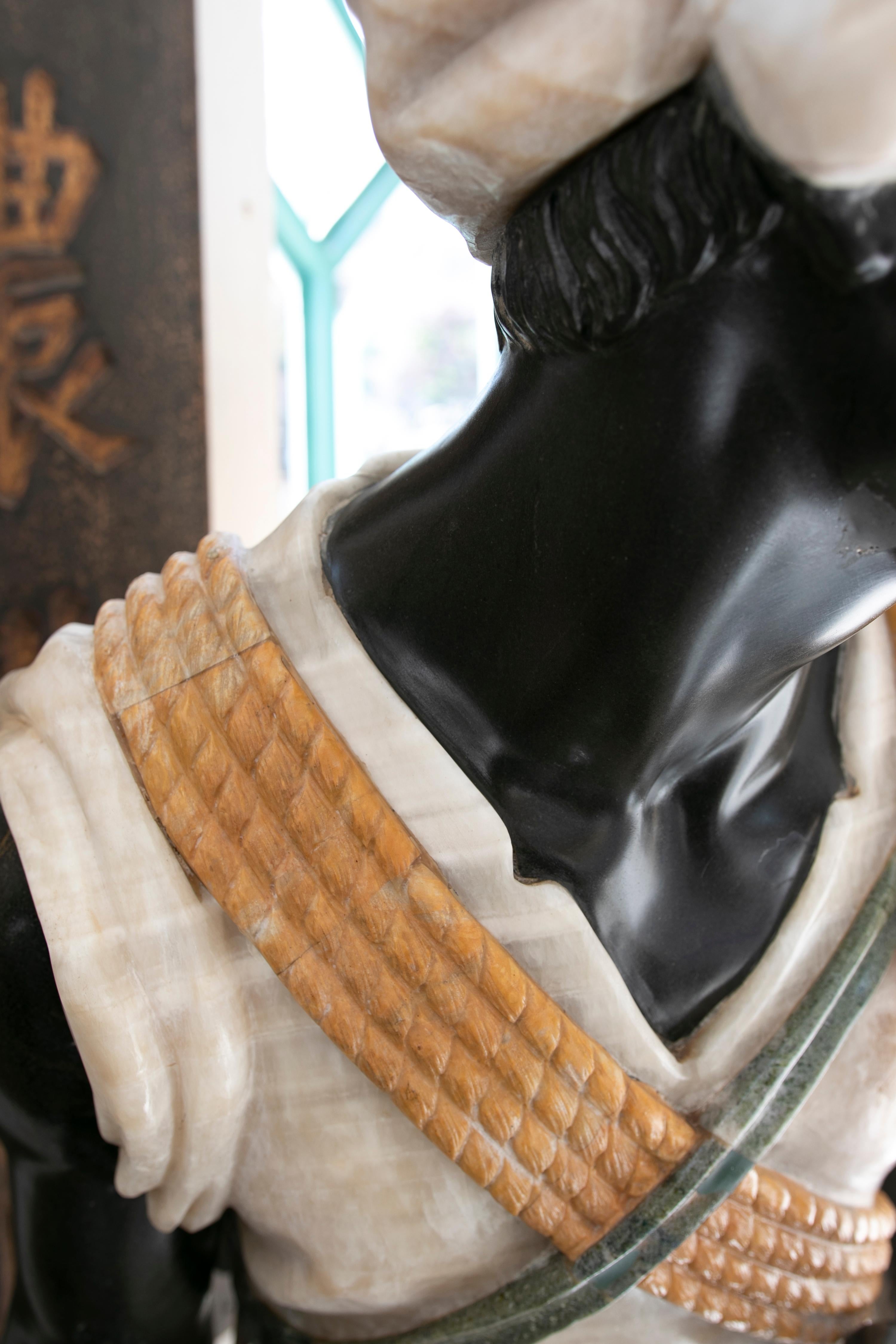 1990s Hand Carved Onyx and Marble Sculpture of a Water-Carrier Character For Sale 15