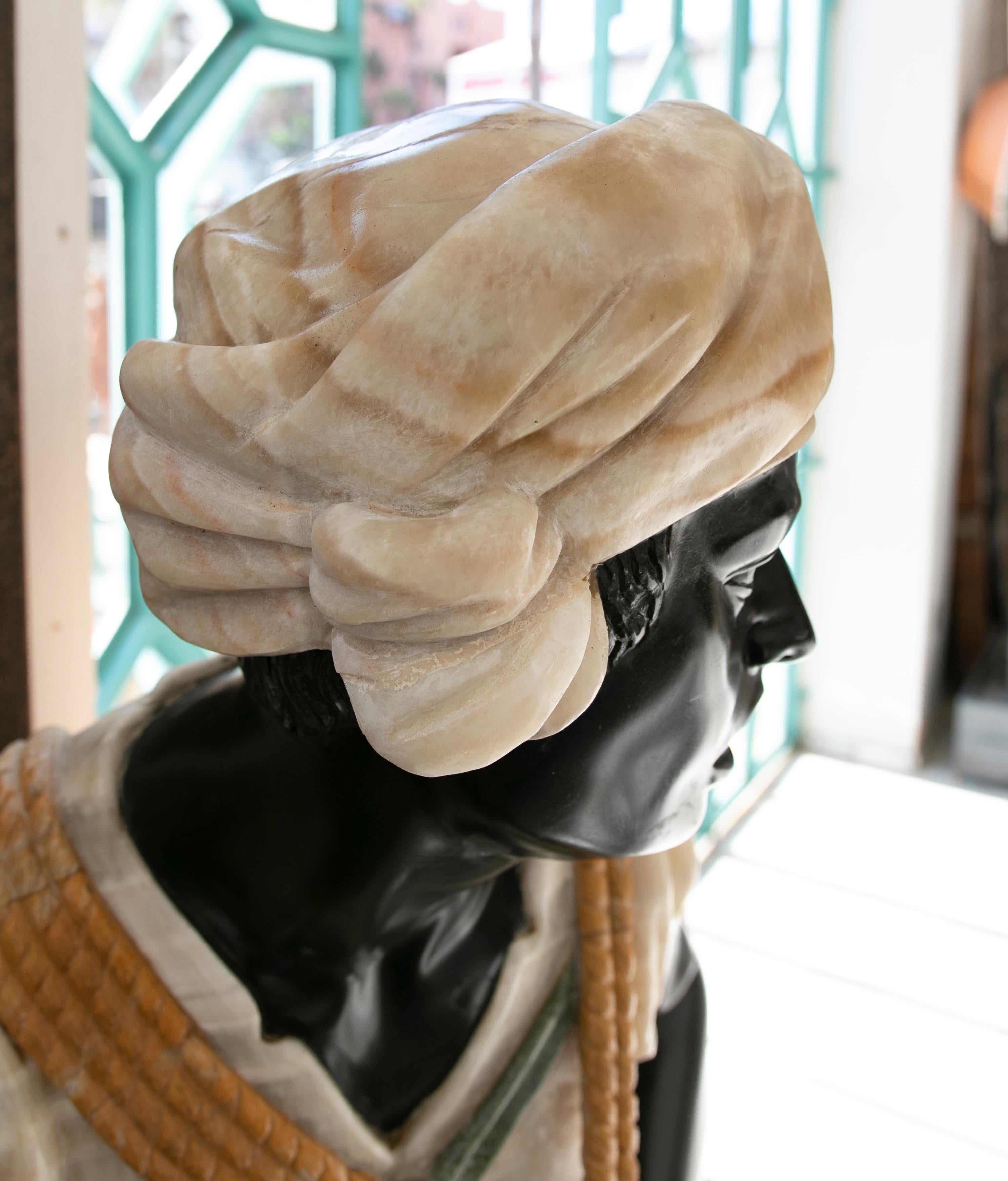 1990s Hand Carved Onyx and Marble Sculpture of a Water-Carrier Character In Good Condition For Sale In Marbella, ES