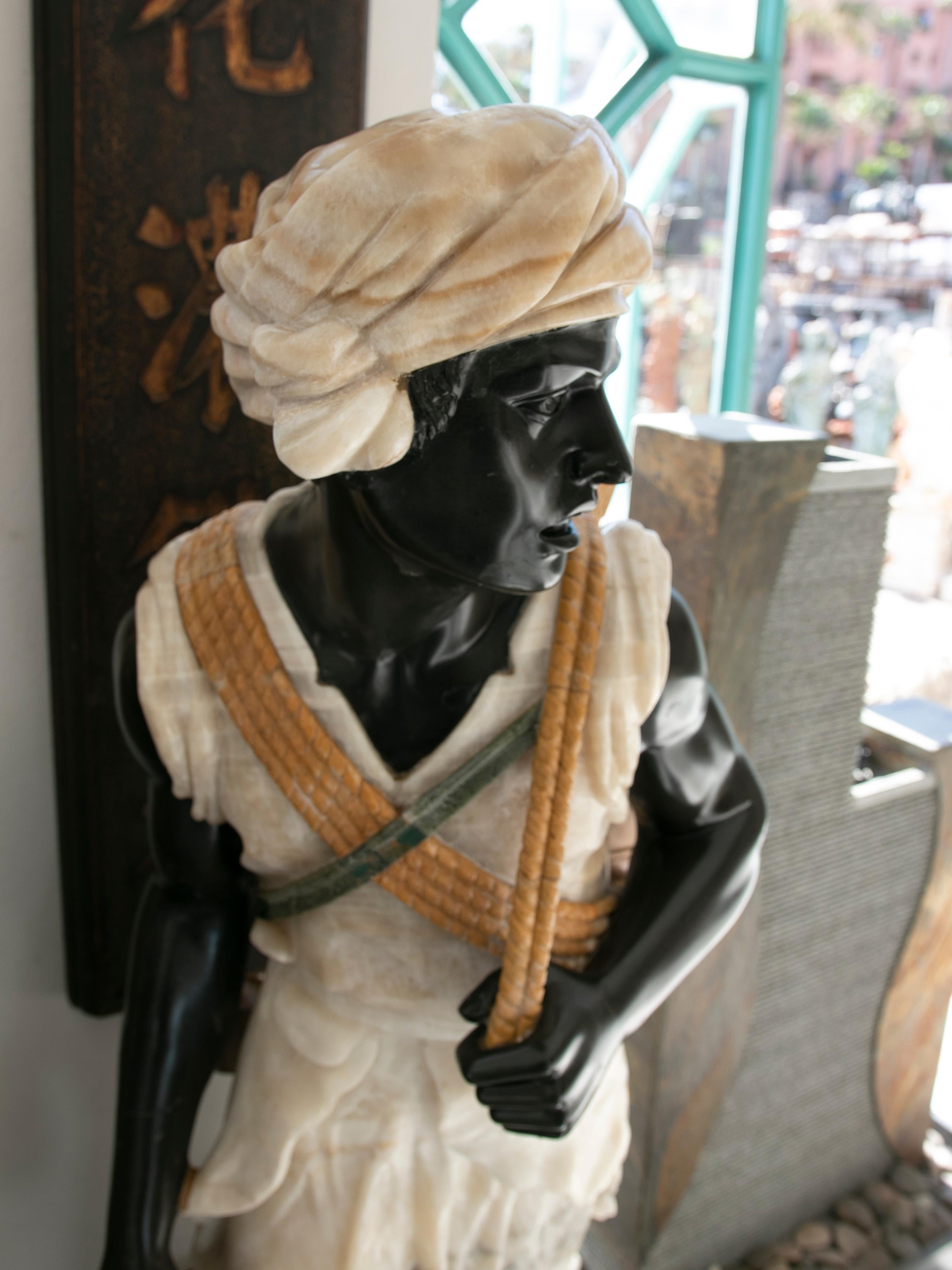 20th Century 1990s Hand Carved Onyx and Marble Sculpture of a Water-Carrier Character For Sale