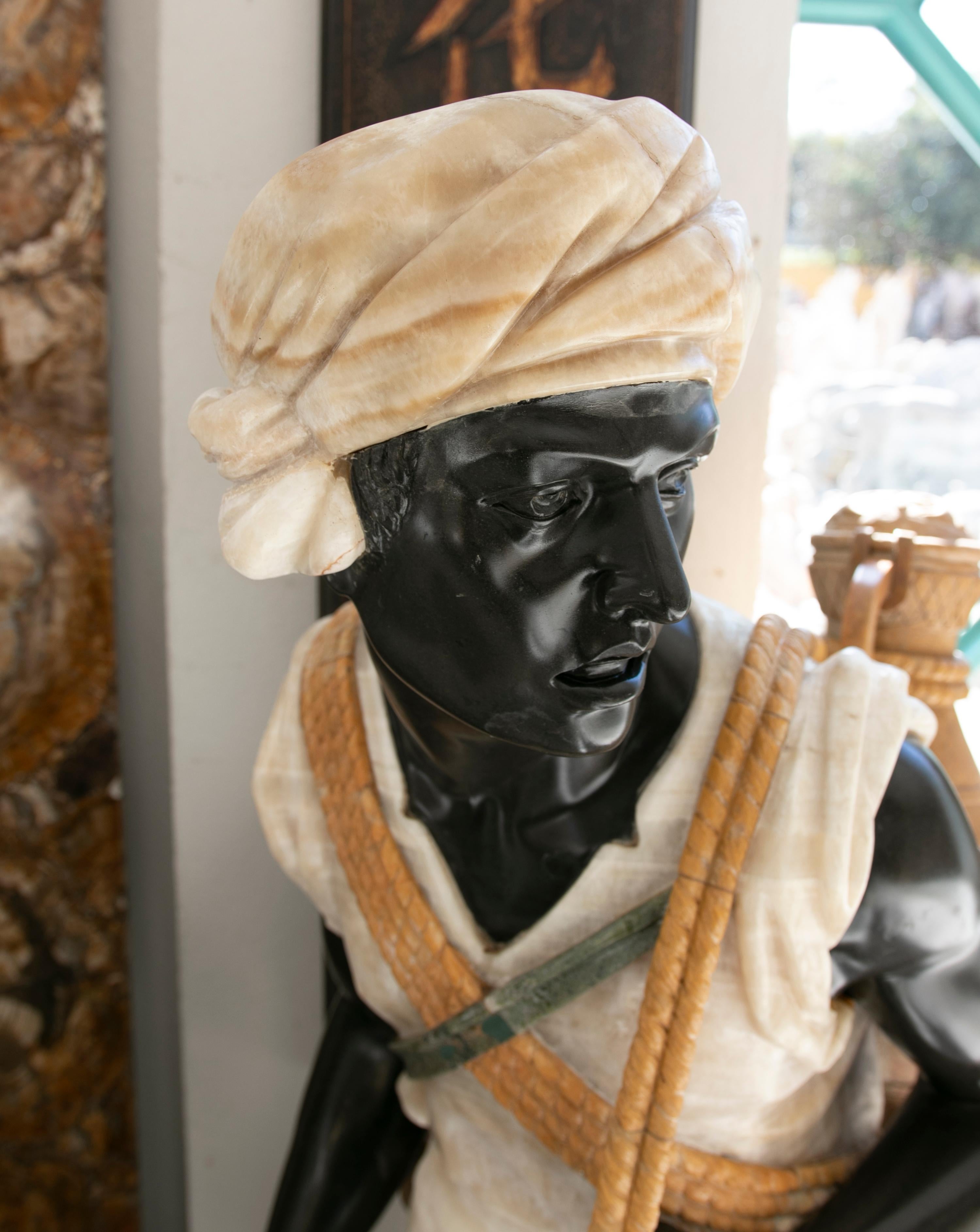 1990s Hand Carved Onyx and Marble Sculpture of a Water-Carrier Character For Sale 1