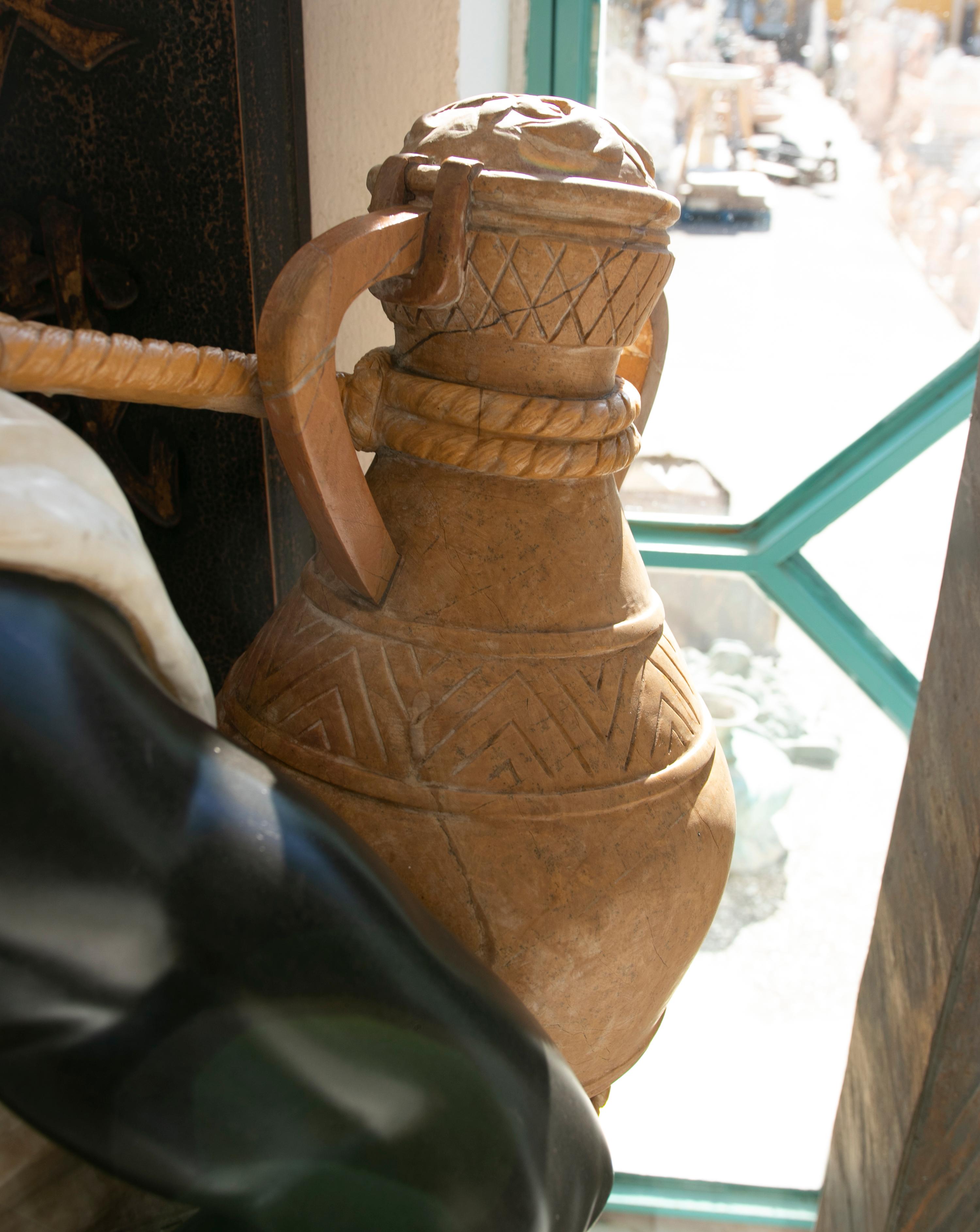 1990s Hand Carved Onyx and Marble Sculpture of a Water-Carrier Character For Sale 2
