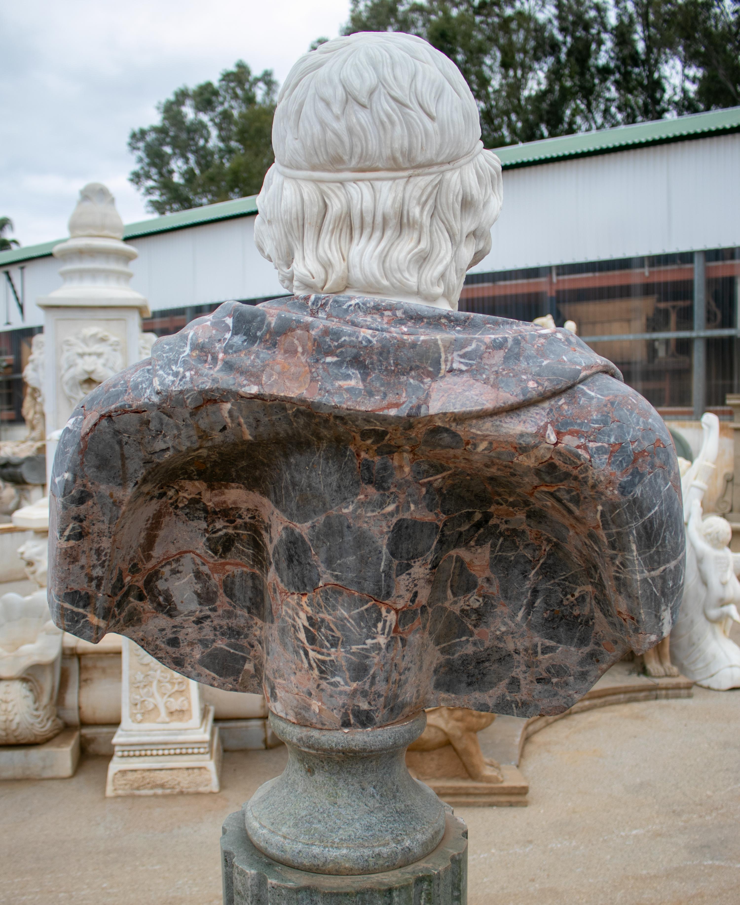 1990s Hand Carved Roman Bust in White Carrara and Breccia Marble at 1stDibs