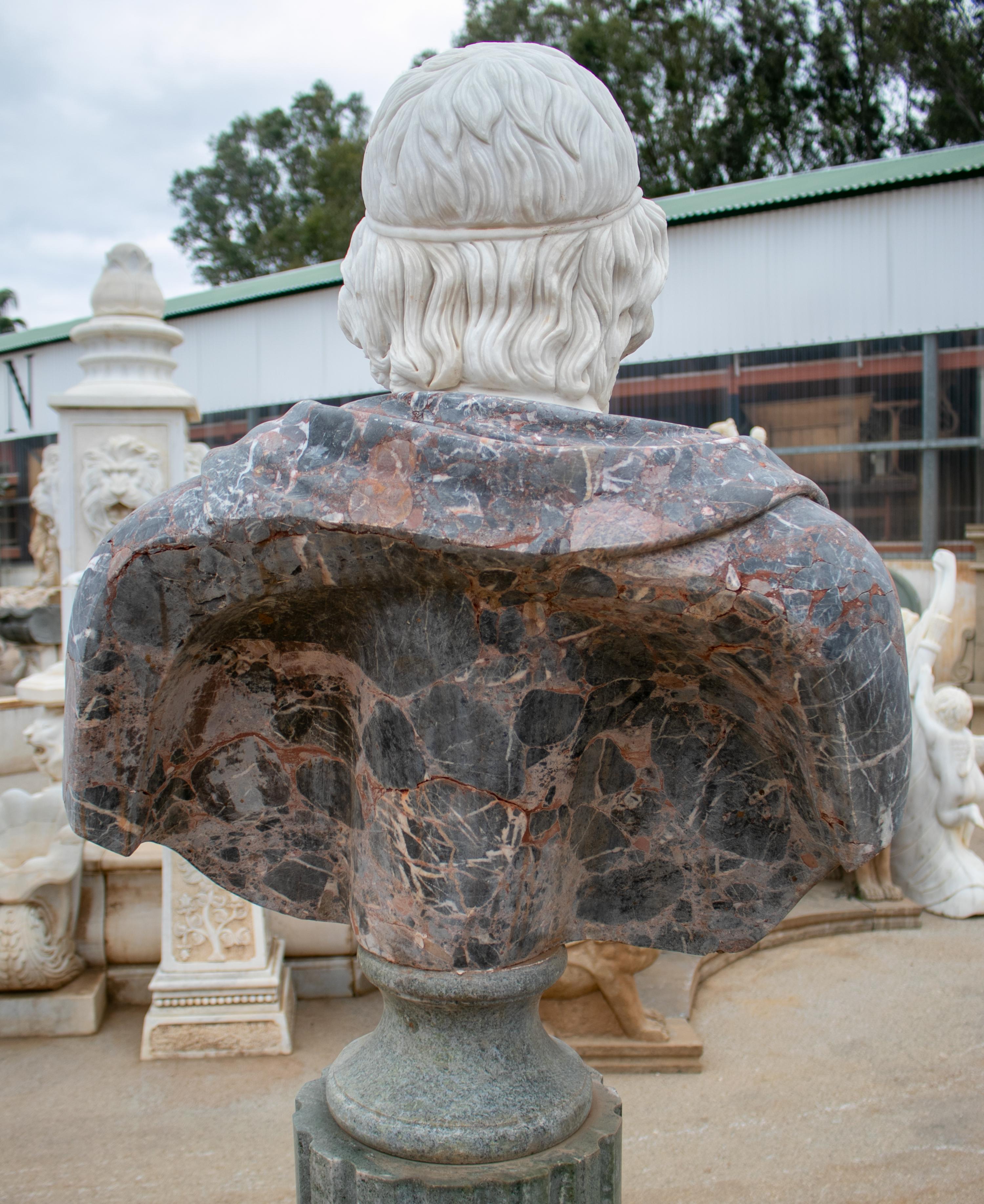 20th Century 1990s Hand Carved Roman Bust in White Carrara and Breccia Marble