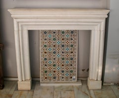1990s Hand Carved White Marble Neoclassical Fireplace Mantle