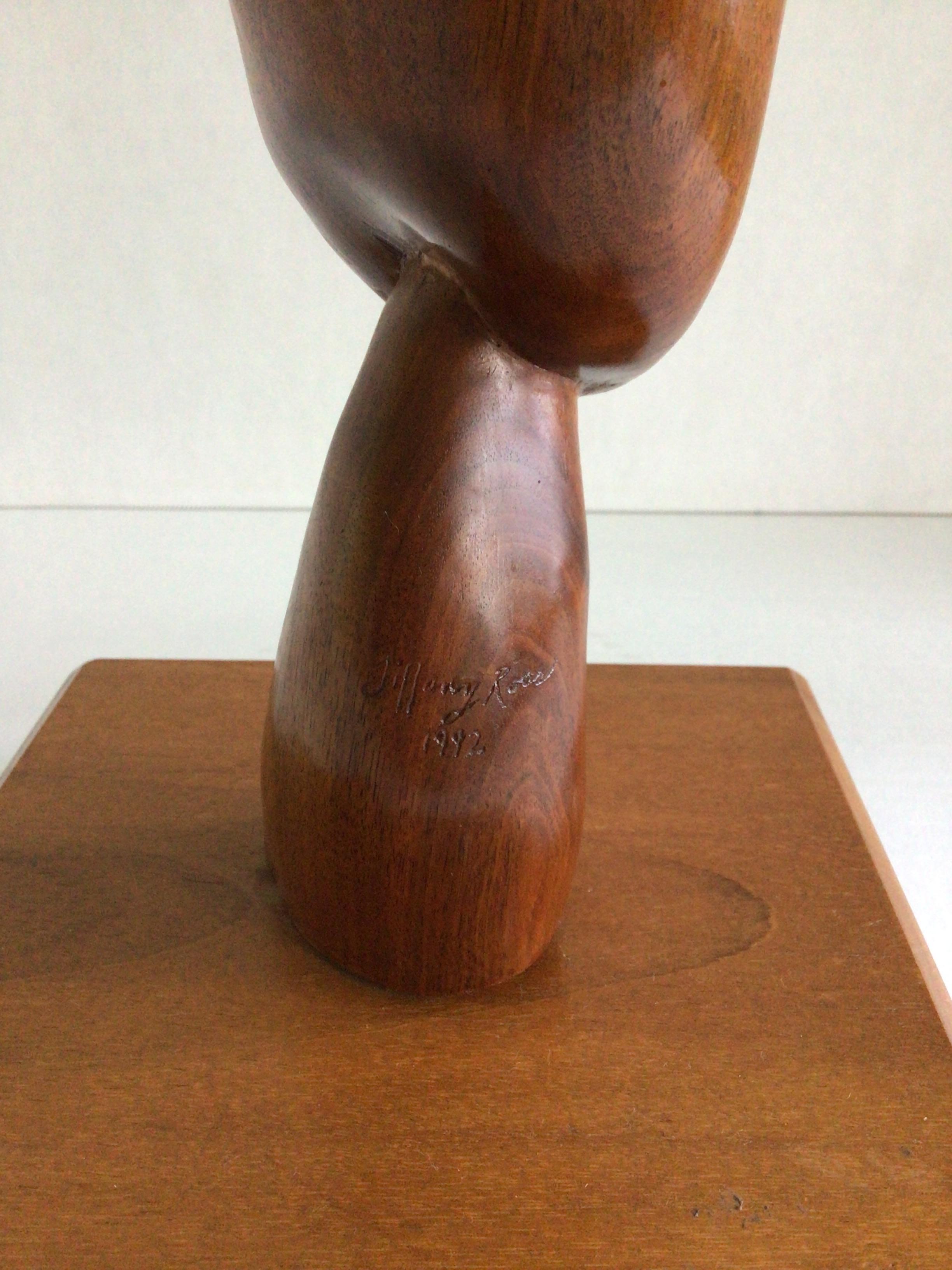 1990s Hand-Carved Wood Biomorphic Face Sculpture on Wood Base For Sale 6