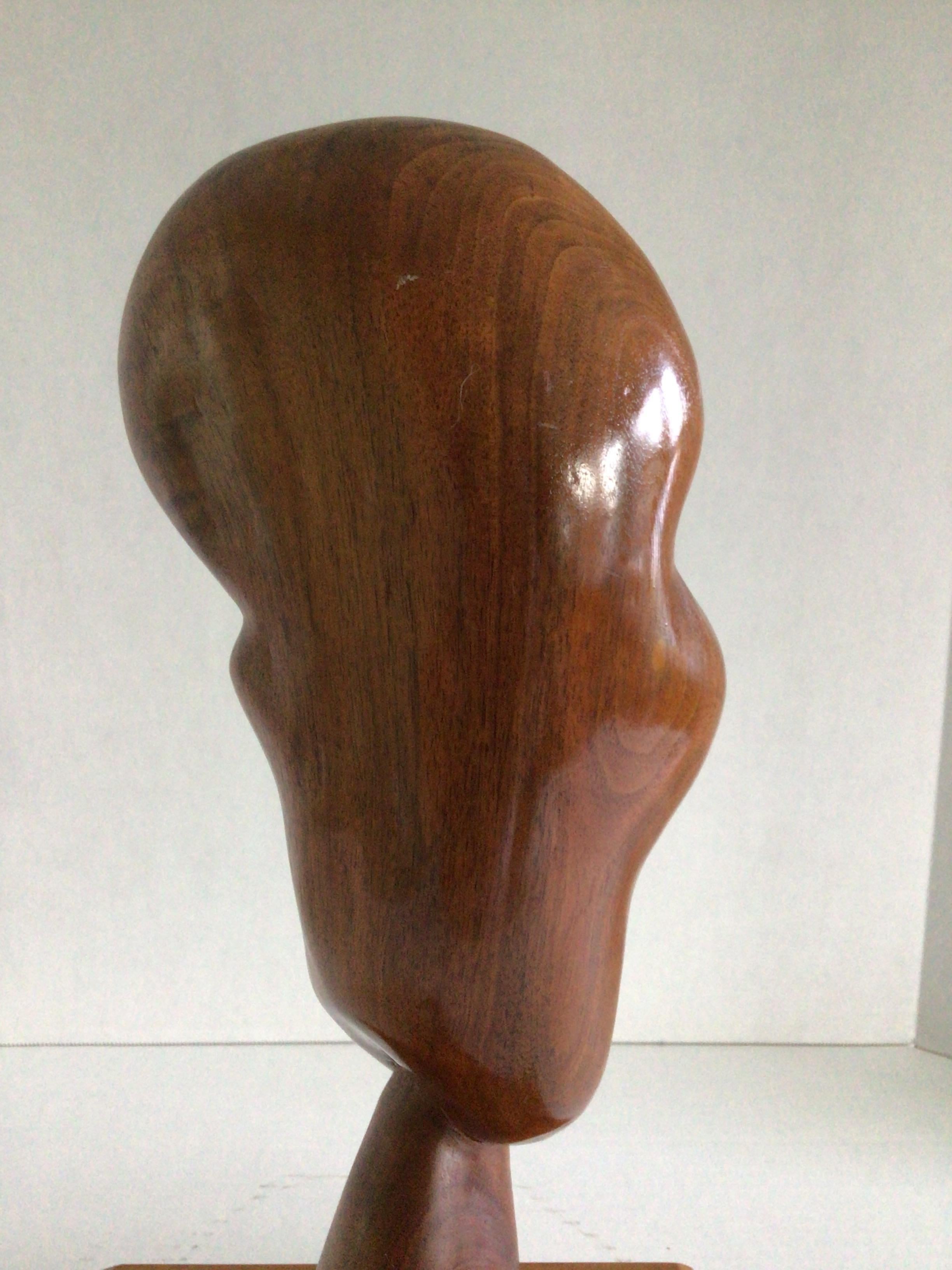 1990s Hand-Carved Wood Biomorphic Face Sculpture on Wood Base For Sale 5
