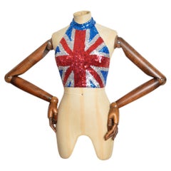 1990's Hand Made Vintage Union Jack England Flagge Pailletten Neckholder - Crop Top