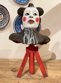 1990s Hand Painted and Signed Ceramic Head of a Japanese Character