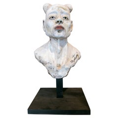 1990s Hand Painted and Signed Ceramic Head of a Japanese Character