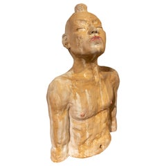 Testa di personaggio giapponese in ceramica dipinta a mano e firmata negli anni '90