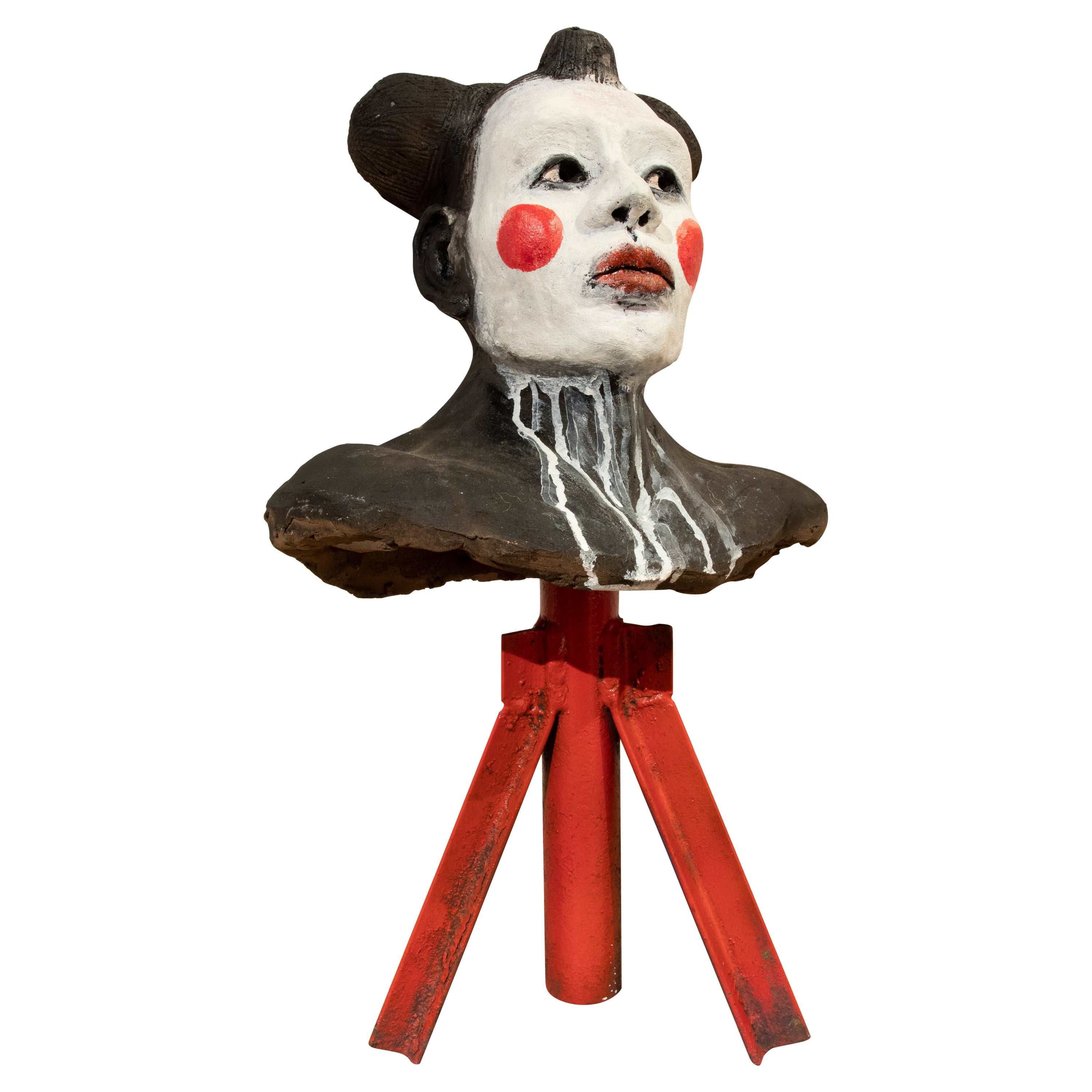 1990s Hand Painted and Signed Ceramic Head of a Japanese Character