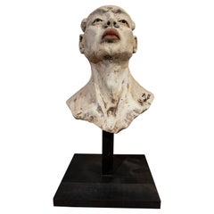 1990s Hand Painted and Signed Ceramic Head of a Japanese Character
