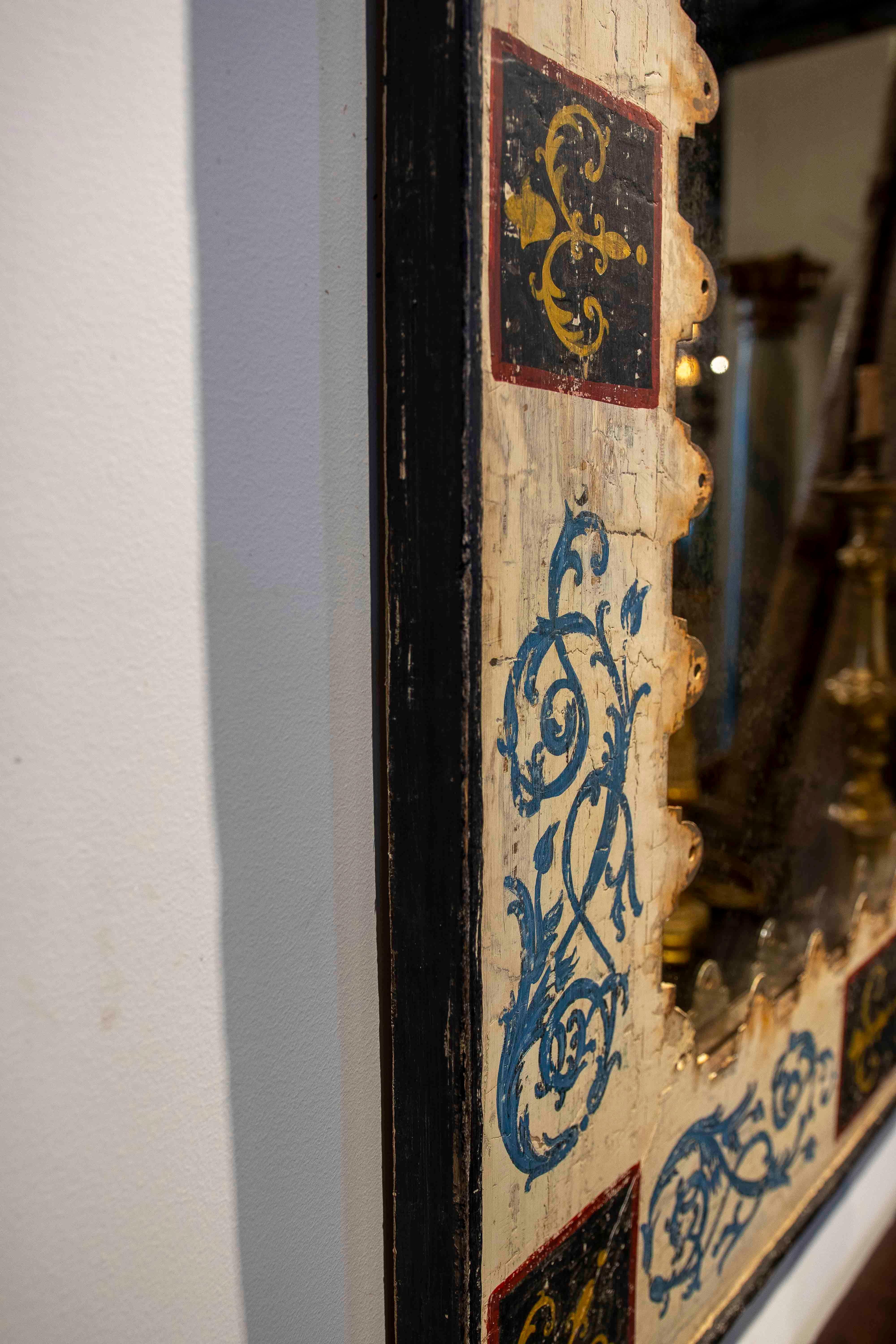 1990s Hand-Painted Mirror with Metal Frame and Antique-Finished Glass For Sale 9