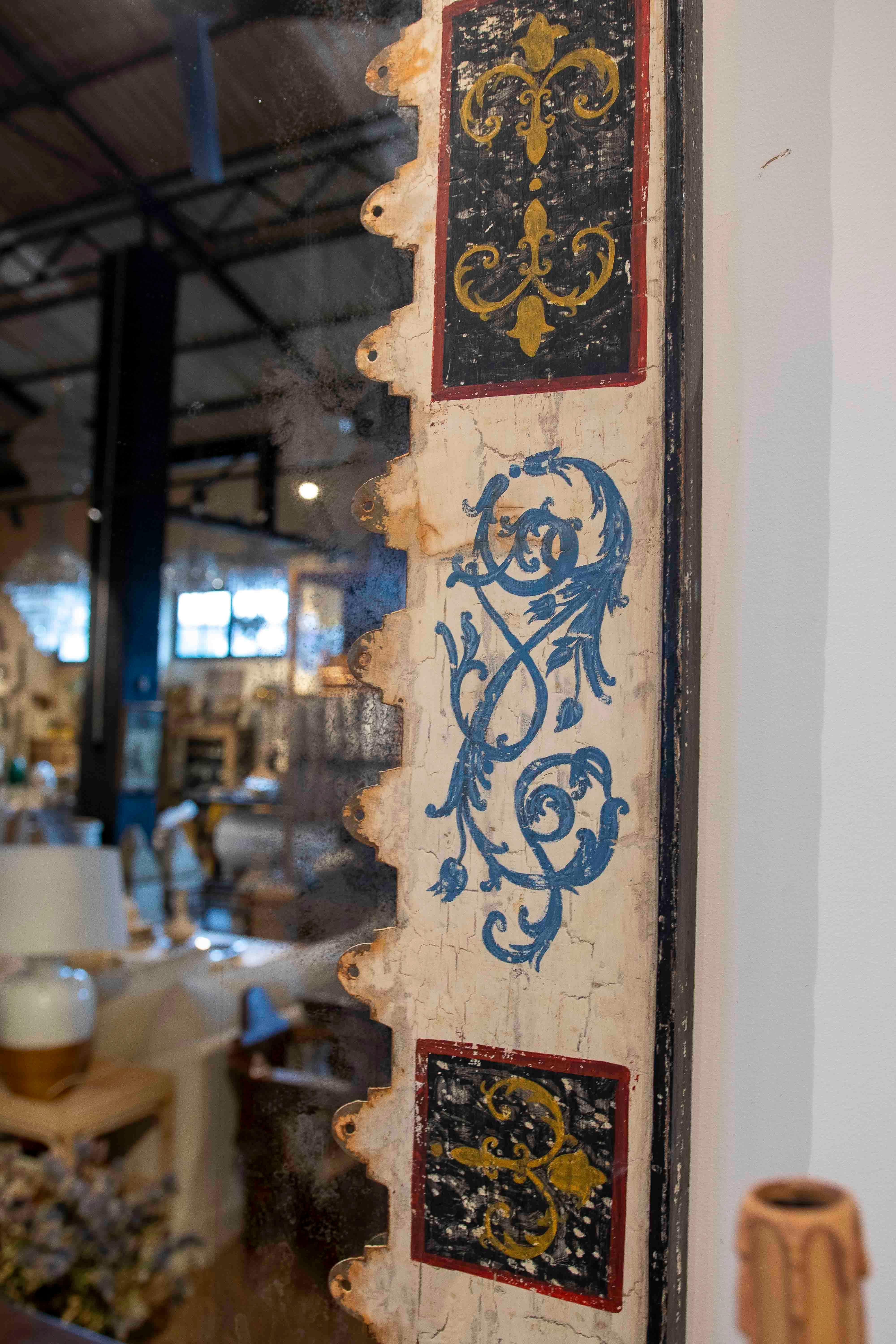 1990s Hand-Painted Mirror with Metal Frame and Antique-Finished Glass For Sale 11