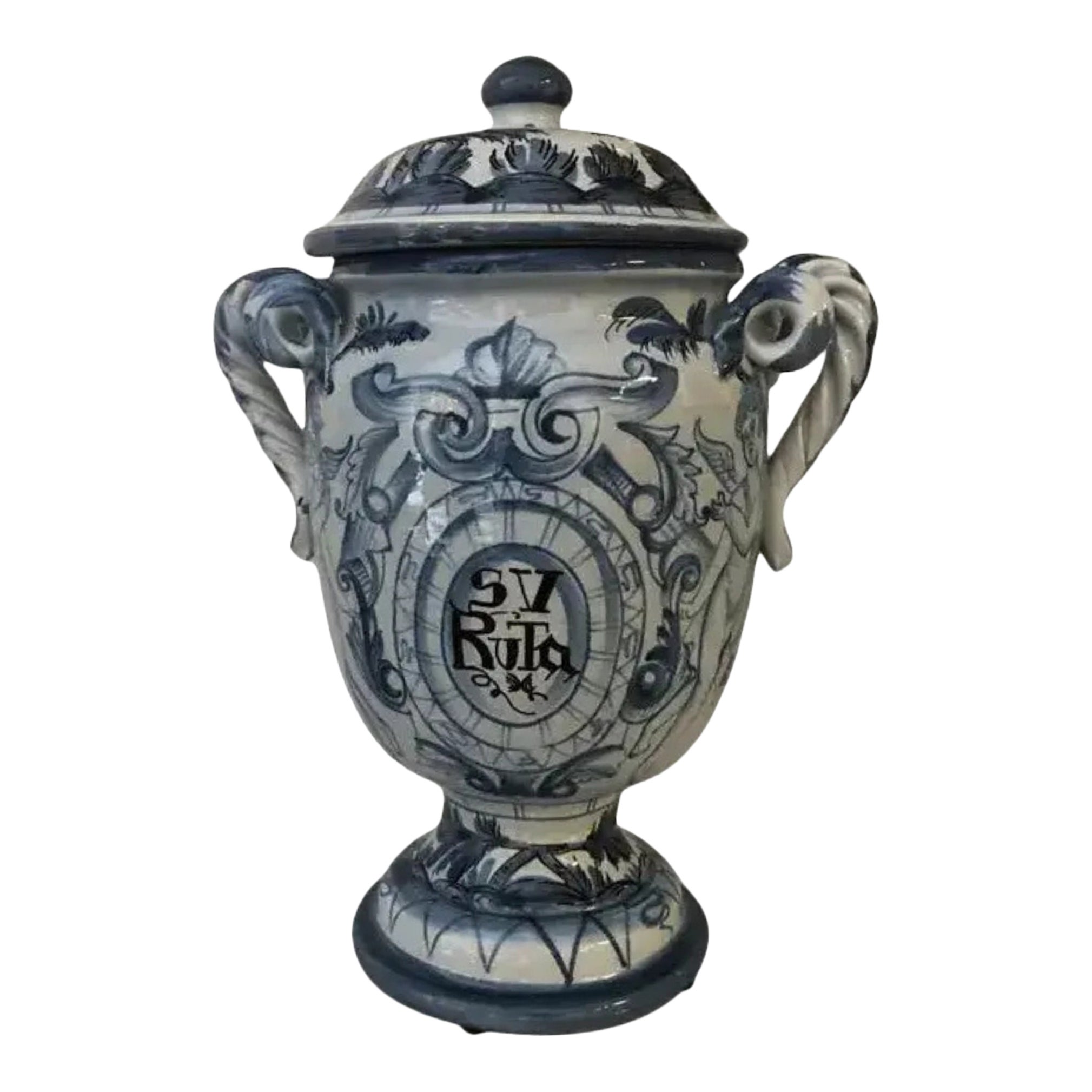 1990s Hand-Painted SV Ruta Ceramic Urn, Italian Decorative Art For Sale