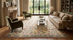 1990s Handcrafted French Aubusson Wool Rug In Pale Yellow with Floral Design