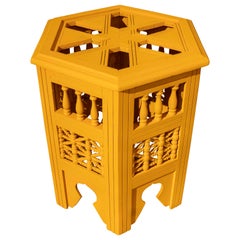 1990s Handcrafted Hexagonal Wooden Table with Ochre Yellow Finish