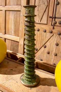 1990s Handcrafted Moroccan Green Candlestick with Rustic Enamel