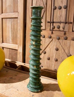 1990s Handcrafted Moroccan Green Candlestick with Rustic Enamel