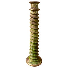 Used 1990s Handcrafted Moroccan Green Candlestick with Rustic Enamel