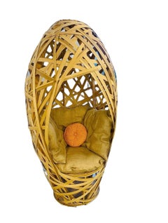 Unique 1990's Modern Handcrafted Sculptural Bentwood Steel Frame Egg Chair